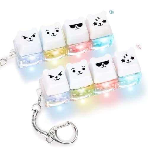 FunisFun 2 PCS Keyboard Fidget Toy Silent Clicky Keyboard Keychain with LED Lights Detachable Bear Shape Clicker Fidget Toy for Adults Anxiety Stress Relief White 4in12Pack - Image 1