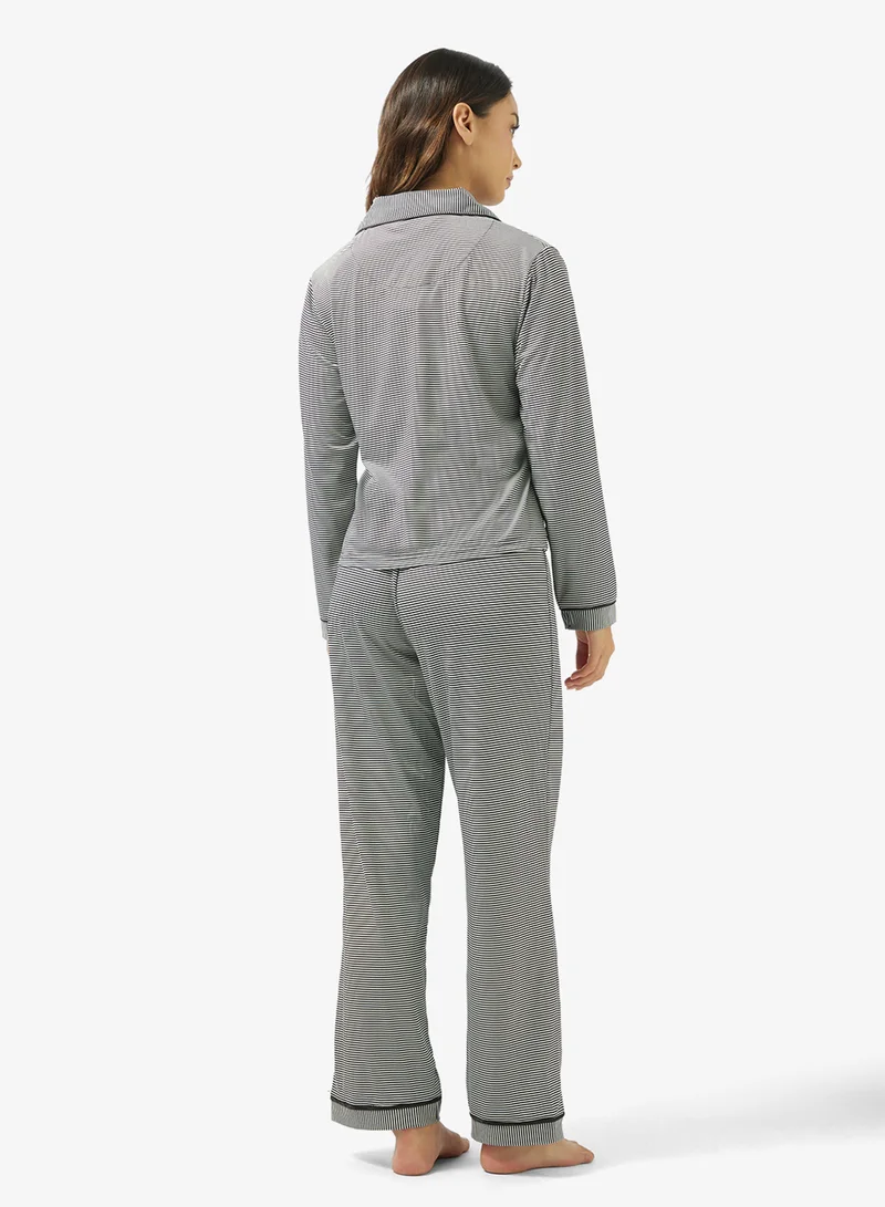 جينجر Gingham Button Down Shirt & Pyjama Set