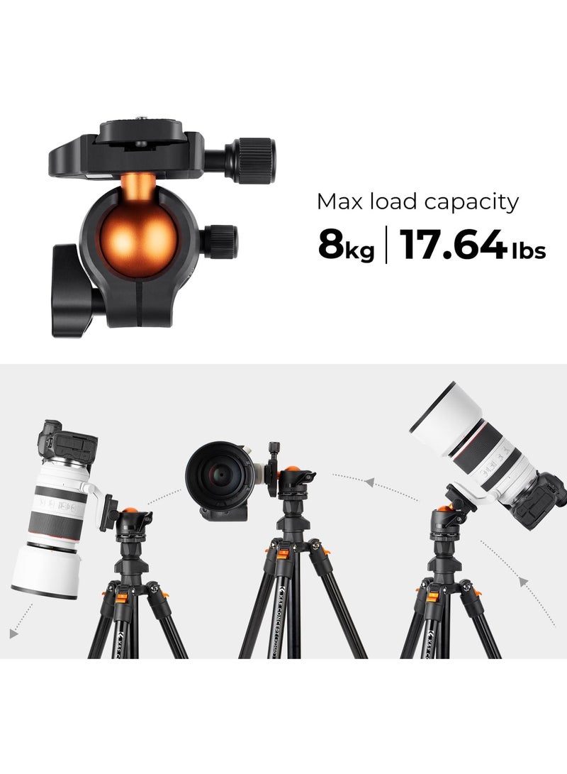 K&F Concept حامل كاميرا بارتفاع 64 بوصة/163 سم، خفيف الوزن من الألمنيوم، حاملات سفر خارجية مع رأس كروي بزاوية 360 درجة، سعة تحميل 8 كجم/17.6 رطل، لوحة إطلاق سريعة، لكاميرات DSLR - Image 3