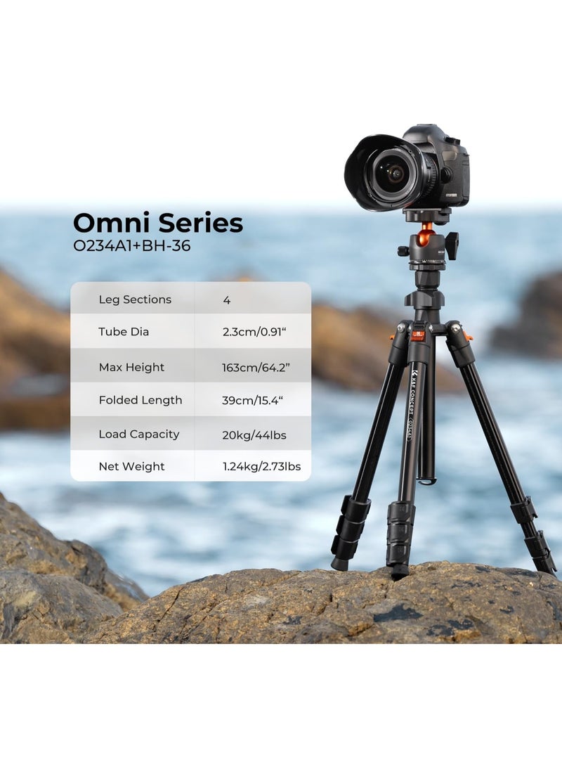 K&F Concept حامل كاميرا بارتفاع 64 بوصة/163 سم، خفيف الوزن من الألمنيوم، حاملات سفر خارجية مع رأس كروي بزاوية 360 درجة، سعة تحميل 8 كجم/17.6 رطل، لوحة إطلاق سريعة، لكاميرات DSLR - Image 4