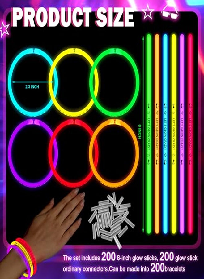 Lewtemi 8 Inch Glow in the Dark Bracelets Party Supplies Neon Party Favors Glow Stick 6 Colors Mixed Light up Toys Glow Stick Bracelets for Luminous Party(100 Pcs) - Image 2