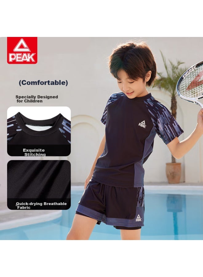 Peak Children's Swimwear Boys Swim Trunks Set Boys Split Type Large, Medium And Small Children's Three-dimensional Swimwear Deep Gray/green 140 - Image 2