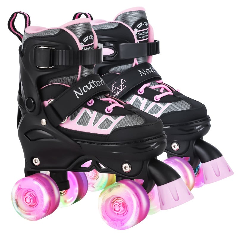 Kids Roller Skates for Girls and Boys4 Sizes Adjustable Quad Skates with Light up Wheels Birthday Gift for Kids Children BeginnersPatines para Nias Nios