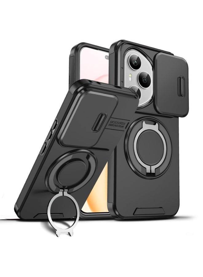 general Case Compatible with Honor 400 Pro, Built-in 360° Rotatable Ring Stand & Sliding Lens Protection, Anti-fingerprint Protective Cover for Honor 400 Pro 5G - Image 1