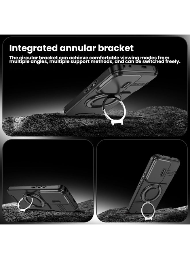 general Case Compatible with Honor 400 Pro, Built-in 360° Rotatable Ring Stand & Sliding Lens Protection, Anti-fingerprint Protective Cover for Honor 400 Pro 5G - Image 3