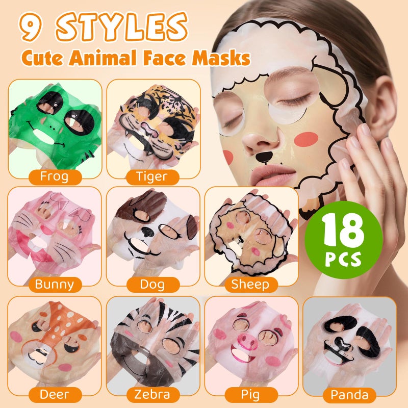 KONEUK 18 Pack Animal Face Mask for Kids, Bulk Sheet Face Masks Skincare for Girls, Collagen Hydrating Face Mask Spa Party Gifts for Teens, Valentines Day Gifts, Birthday Gifts for Women - Image 3