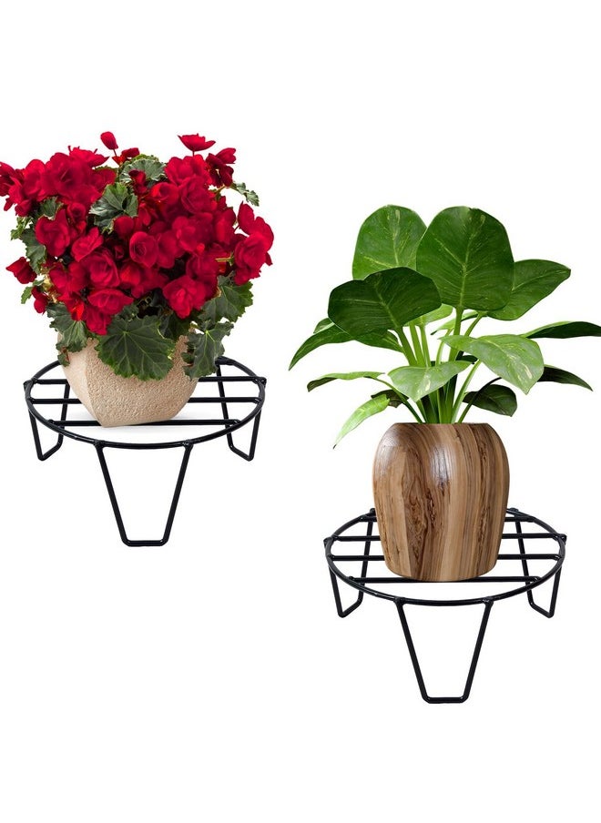 ORILEY Oriley Plant Round Stand Galvanised Metal Flower Pot Holder Indoor Gamla Support Corner Rack Outdoor Display Shelf for Home Garden Balcony Decoration - (Pack of 2, Black)  - Image 3