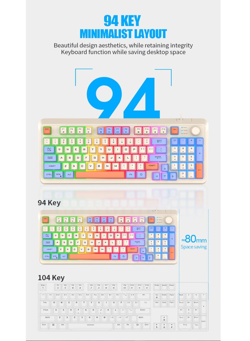 Gasin XUNFOX K82 Gaming Keyboard – 94 Keys, RGB Backlit, Three Color Combinations, Minimalist Layout, Mechanical Keyboard for Gamers  - Image 3