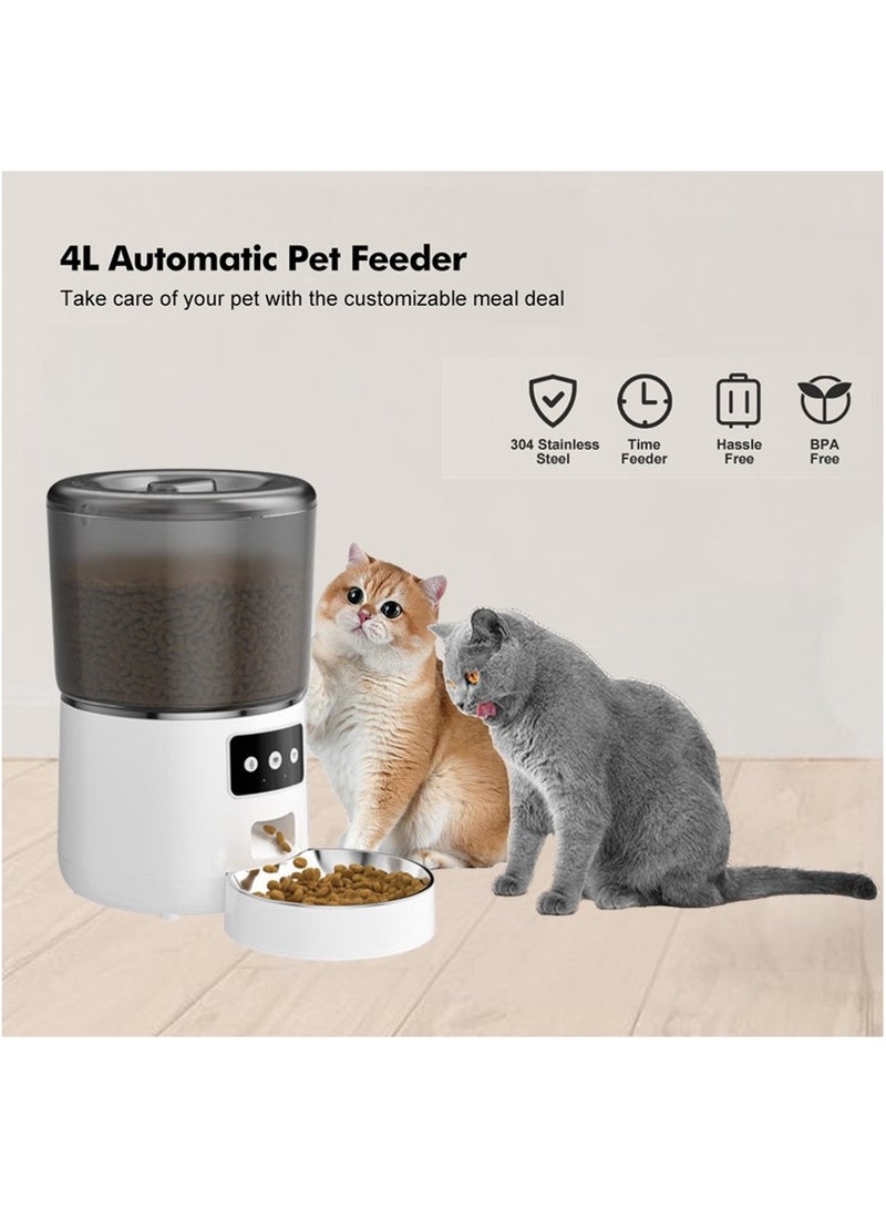 وحدة تغذية الحيوانات الأليفة الذكية الأوتوماتيكية سعة 4 لتر/17 كوبًا، موزع طعام الحيوانات الأليفة من الفولاذ المقاوم للصدأ مع تطبيق وتحكم عبر واي فاي، مسجل صوت، 1-9 حصص لكل وجبة مع تحكم دقيق في الحصص، تصميم مضاد للانسداد، وعاء مزدوج الطاقة للحيوانات الأليفة للقطط والكلاب (الحيوانات الأليفة المتوسطة والصغيرة)، أبيض - Image 4