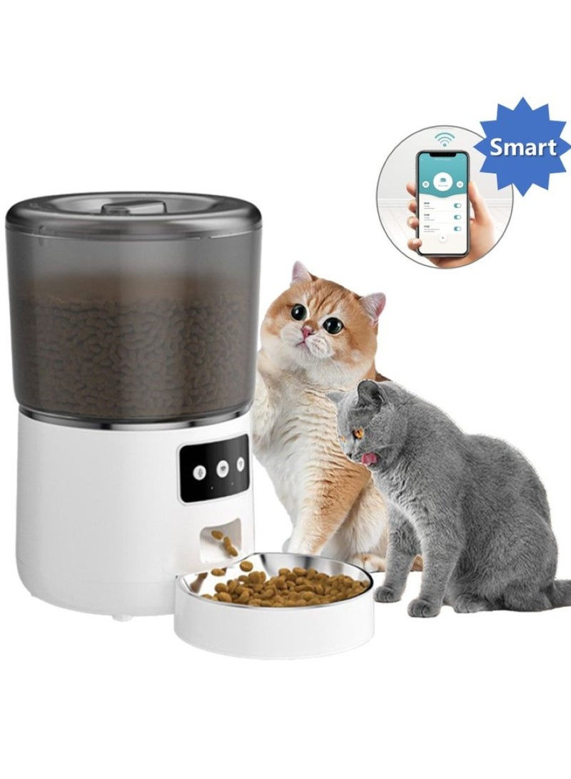 وحدة تغذية الحيوانات الأليفة الذكية الأوتوماتيكية سعة 4 لتر/17 كوبًا، موزع طعام الحيوانات الأليفة من الفولاذ المقاوم للصدأ مع تطبيق وتحكم عبر واي فاي، مسجل صوت، 1-9 حصص لكل وجبة مع تحكم دقيق في الحصص، تصميم مضاد للانسداد، وعاء مزدوج الطاقة للحيوانات الأليفة للقطط والكلاب (الحيوانات الأليفة المتوسطة والصغيرة)، أبيض - Image 3