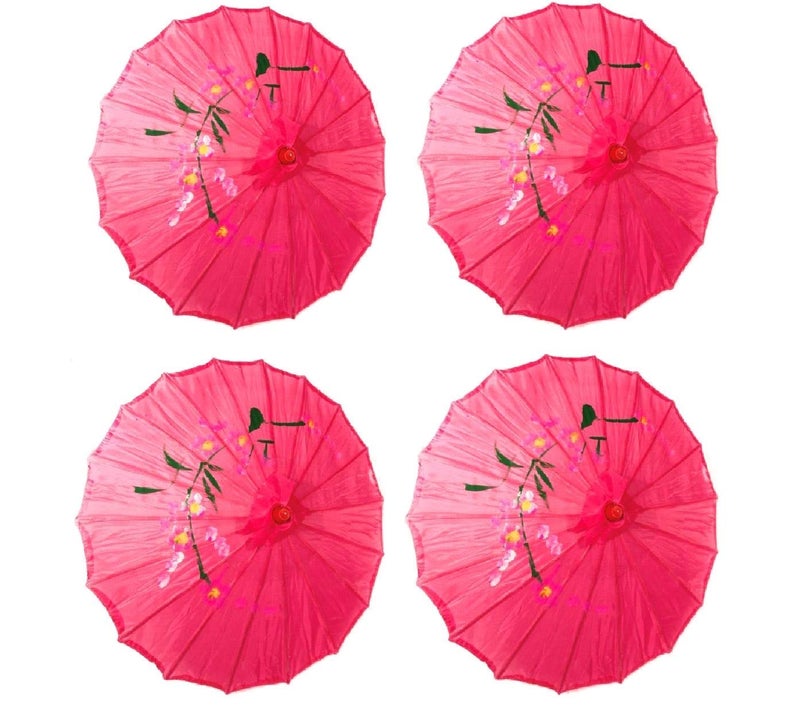 TJ Global PACK OF 4 Japanese Chinese Kids Size 22" Umbrella Parasol For Wedding Parties, Photography, Costumes, Cosplay, Decoration And Other Events - 4 Umbrellas (Hot Pink) - Image 1