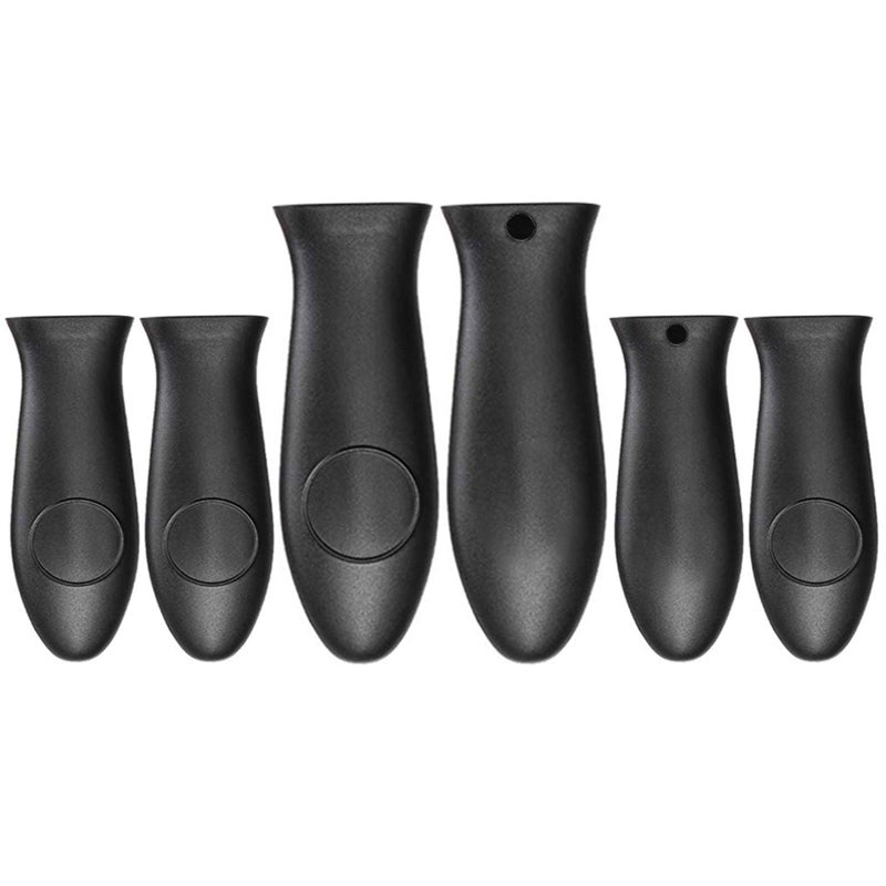 Silicone Hot Handle Holder Small Cast Iron Handle Cover Skillet Handle Cover Griddle Cover Cookware Handles Cover for Frying Pans  Griddles Sleeve Grip Handle Cover Small  Large Black 6 Pcs