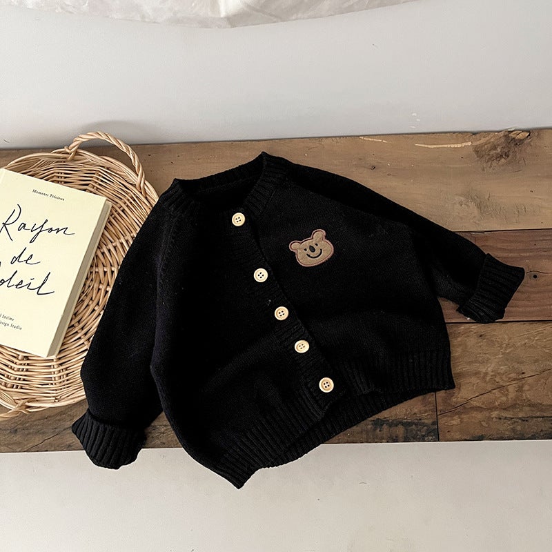 Kids Knit Cardigan Long Sleeve Spring Autumn Black  - Image 1