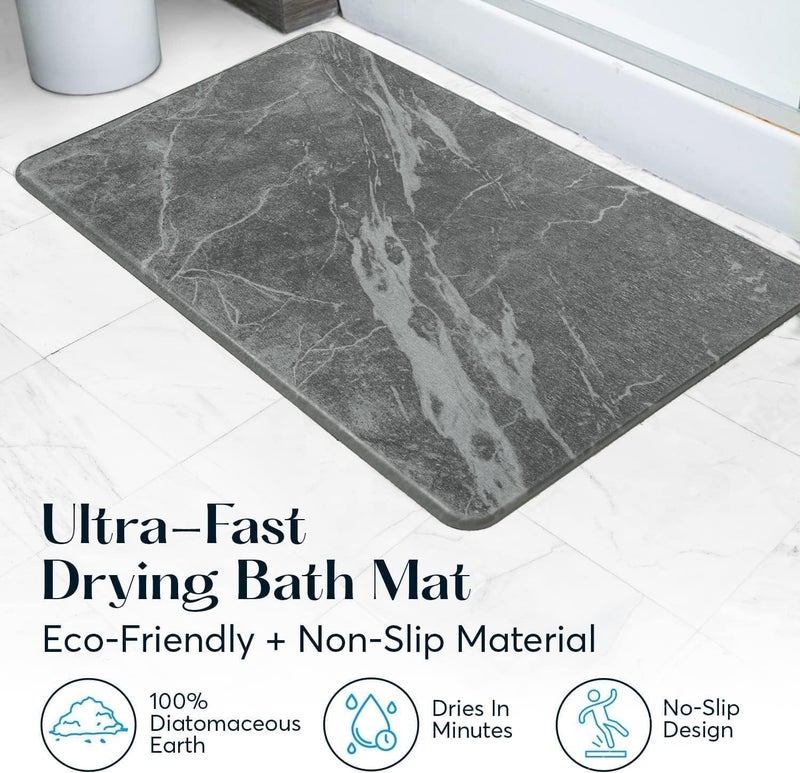 Graplife Stone Bath Mat Diatomaceous Earth Shower Mat Non-Slip Super Absorbent Quick Drying Bathroom Floor Mat Natural Easy to Clean - Green 23.5 x 15 (Dark Marble, 23.6" x 15.4") - Image 3