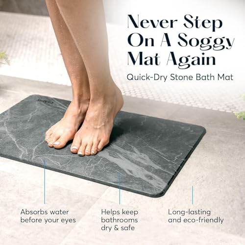 Graplife Stone Bath Mat Diatomaceous Earth Shower Mat Non-Slip Super Absorbent Quick Drying Bathroom Floor Mat Natural Easy to Clean - Green 23.5 x 15 (Dark Marble, 23.6" x 15.4") - Image 4