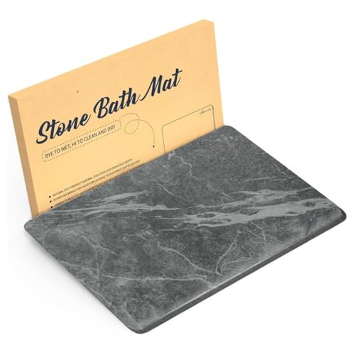 Graplife Stone Bath Mat Diatomaceous Earth Shower Mat Non-Slip Super Absorbent Quick Drying Bathroom Floor Mat Natural Easy to Clean - Green 23.5 x 15 (Dark Marble, 23.6" x 15.4") - Image 1