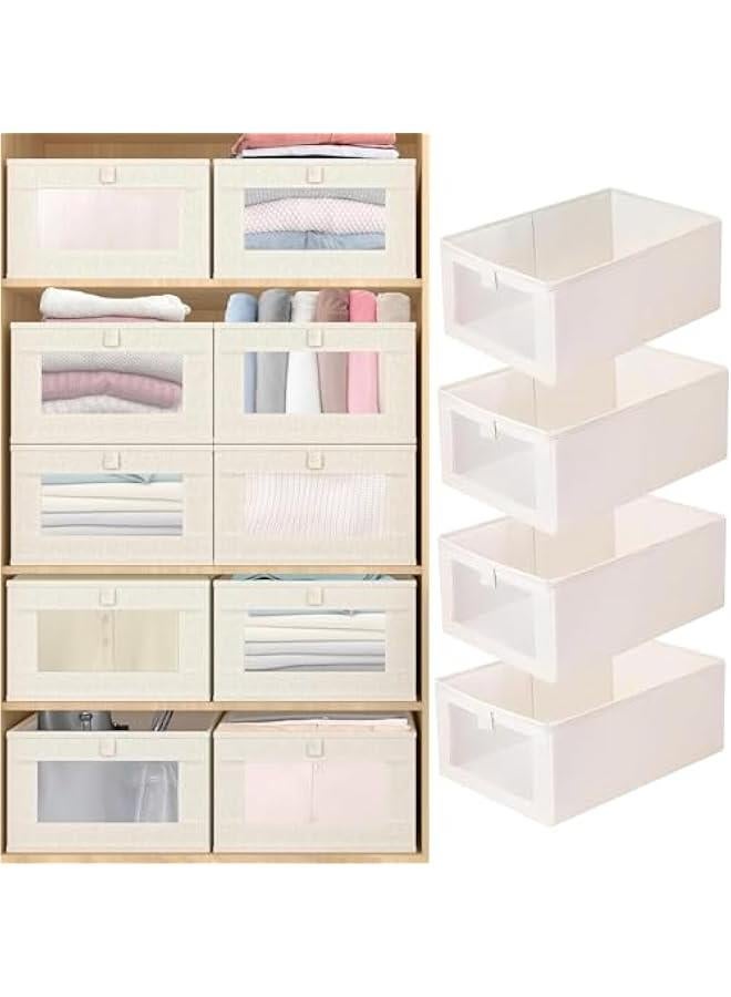 HOOKOR 4 Pack Closet Organizers and Storage Bins, Storage Containers for Organizing Clothing, Jeans, Toys, Books, Shelves, Wardrobe - Closet Organizer, Large Storage Boxes Baskets with Window (Beige) - Image 1