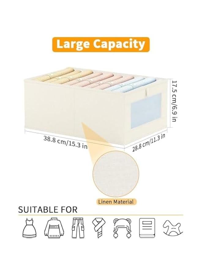 HOOKOR 4 Pack Closet Organizers and Storage Bins, Storage Containers for Organizing Clothing, Jeans, Toys, Books, Shelves, Wardrobe - Closet Organizer, Large Storage Boxes Baskets with Window (Beige) - Image 2