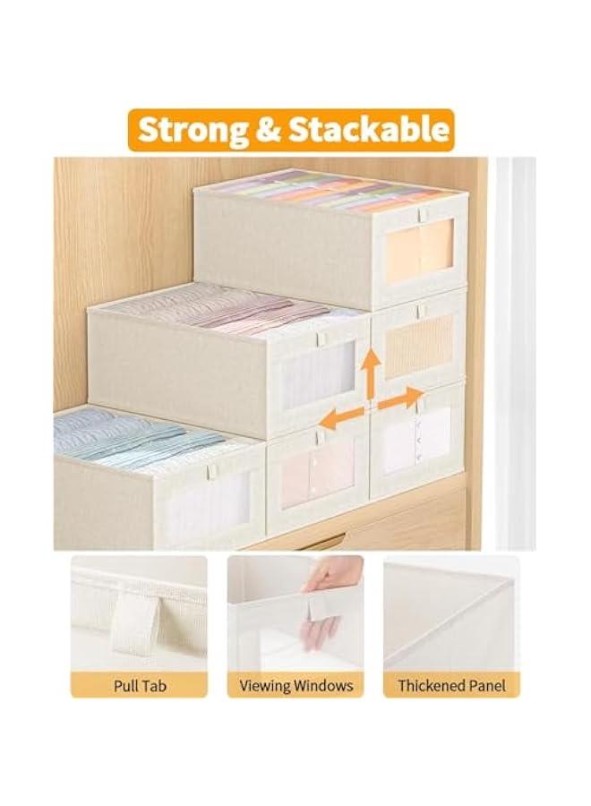 HOOKOR 4 Pack Closet Organizers and Storage Bins, Storage Containers for Organizing Clothing, Jeans, Toys, Books, Shelves, Wardrobe - Closet Organizer, Large Storage Boxes Baskets with Window (Beige) - Image 3