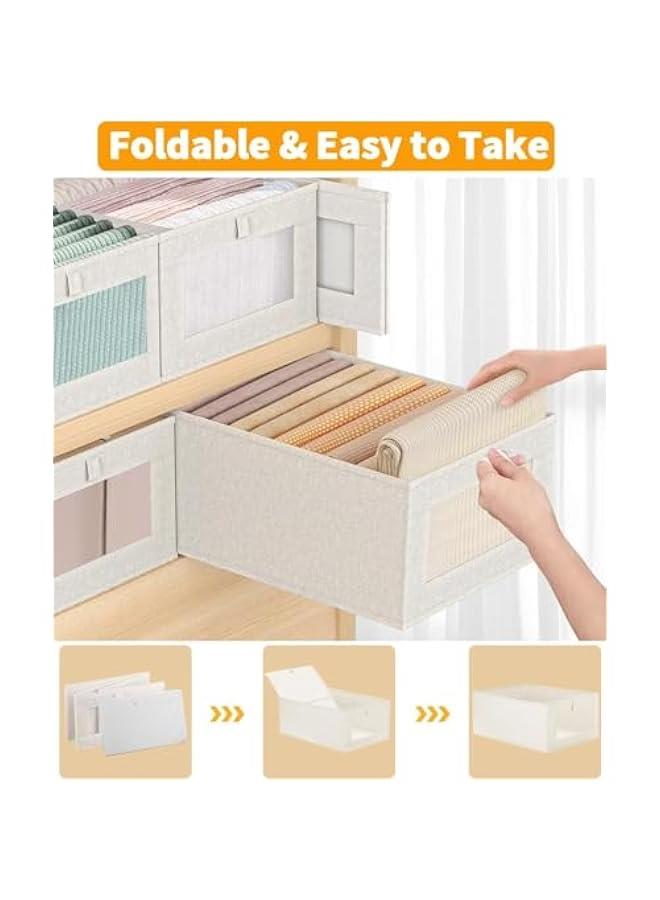 HOOKOR 4 Pack Closet Organizers and Storage Bins, Storage Containers for Organizing Clothing, Jeans, Toys, Books, Shelves, Wardrobe - Closet Organizer, Large Storage Boxes Baskets with Window (Beige) - Image 4