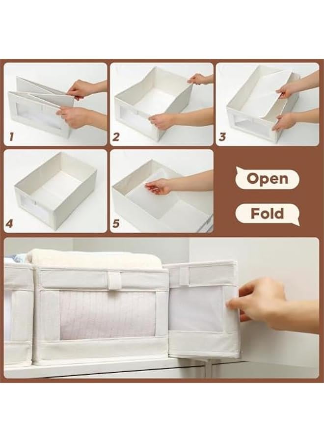 HOOKOR 4 Pack Closet Organizers and Storage Bins, Storage Containers for Organizing Clothing, Jeans, Toys, Books, Shelves, Wardrobe - Closet Organizer, Large Storage Boxes Baskets with Window (Beige) - Image 5