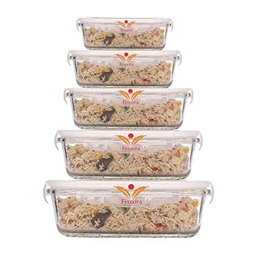 Femora Borosilicate Glass Containers Set of 5 | 140ml, 400ml, 620ml, 1000ml, 1500ml | Microwave & Oven Safe | Airtight Leak-Proof | BPA Free | 1 Year Warranty | Transparent - Image 5