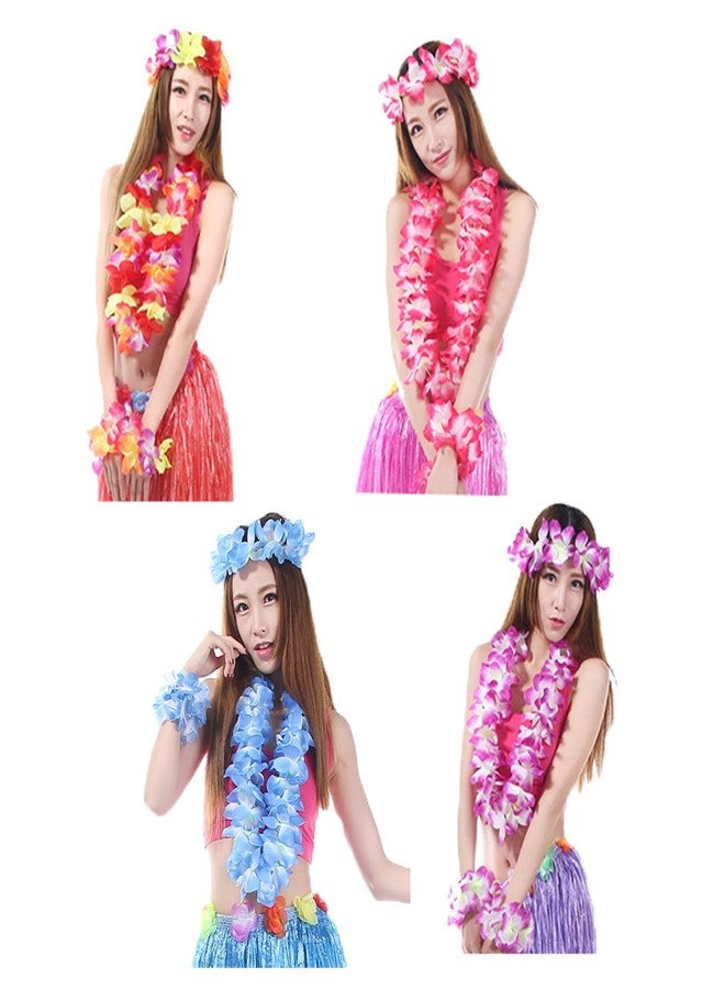 Aacehlh 4 Pcs Hawaiian Leis,Hawaiian Flower Leis Necklace Bracelets Headband Set for for Hawaiian Luaus Party,Birthday Party,Graduation Party, Dance Party (Blue) - Image 5