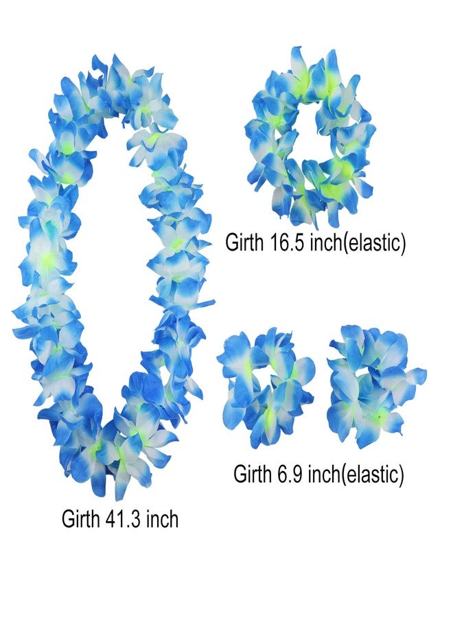 Aacehlh 4 Pcs Hawaiian Leis,Hawaiian Flower Leis Necklace Bracelets Headband Set for for Hawaiian Luaus Party,Birthday Party,Graduation Party, Dance Party (Blue) - Image 2