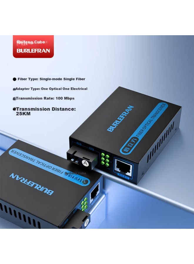 Burlefran Single-mode Single-fiber 100m Fiber Optic Transceiver 100m Network Media Converter 25km Pair