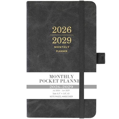BooQool 20262029 Monthly PlannerCalendar 3 Year Planner with Faux Leather Cover Jul 2026 Dec 2029 Small Pocket Planner for Purse Pen Holder 38 x 63 Inner Pocket 63 Notes Pages - Image 1