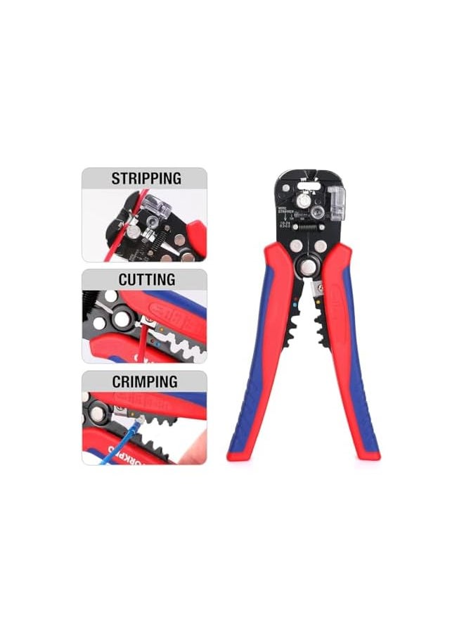 PROMASS promass Self Adjusting Wire Stripper, 3-in-1 Automatic Wire Stripper/Cutter/Crimper, AWG10-24, 8 Inch Multi Pliers For Electrical Wire Stripping, Cable Cutting, Crimping,Red&blue  - Image 5