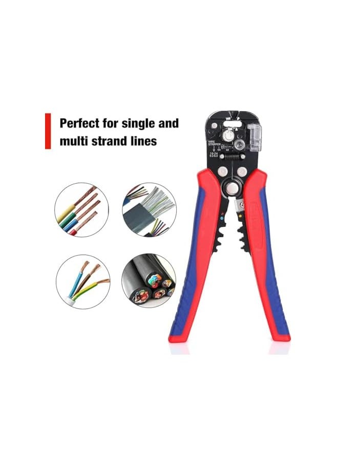 PROMASS - promass Self Adjusting Wire Stripper, 3-in-1 Automatic Wire Stripper/Cutter/Crimper, AWG10-24, 8 Inch Multi Pliers For Electrical Wire Stripping, Cable Cutting, Crimping,Red&blue - Image 1