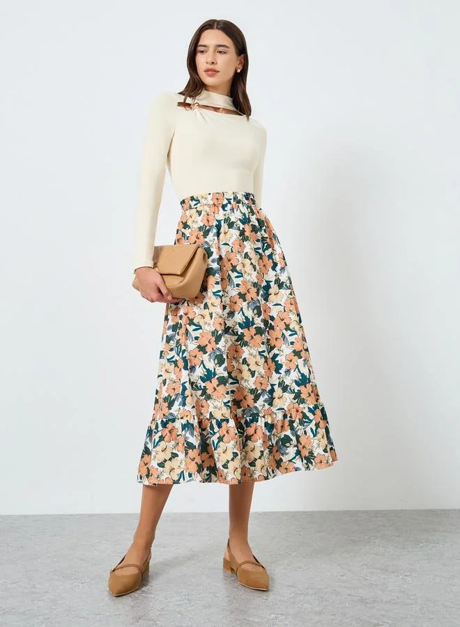 Take Two Floral Printed Elastic Waist Skirt