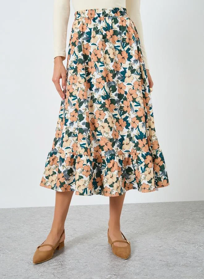 Take Two Floral Printed Elastic Waist Skirt
