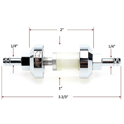 APE RACING 1/4 Inline Fuel Filter - APE RACING Upgraded Billet Aluminum Metal Glass Fuel Filter for Motorcycle ATV Dirt bike Classic bikes and Small Engines, Corrosion Resistance, Washable and High Flow (Chrome) - Image 4