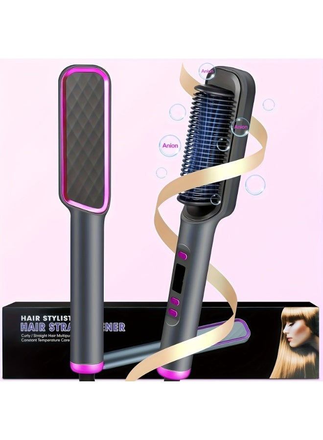 Hair Curling Iron Straightener Dual-purpose model with Built-in Comb, Grey Color - Image 1