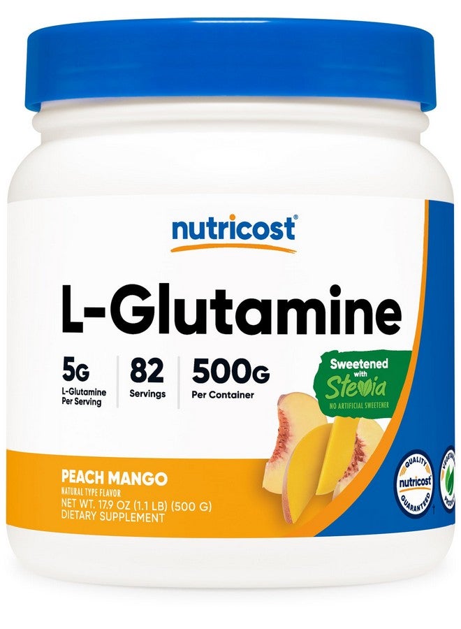 Nutricost L-Glutamine Powder Sweetened with Stevia (500 Grams, Peach Mango) - Supplement for Gut Support, 5 Grams of L-Glutamine Per Serving - Gluten Free, Non-GMO - Image 1