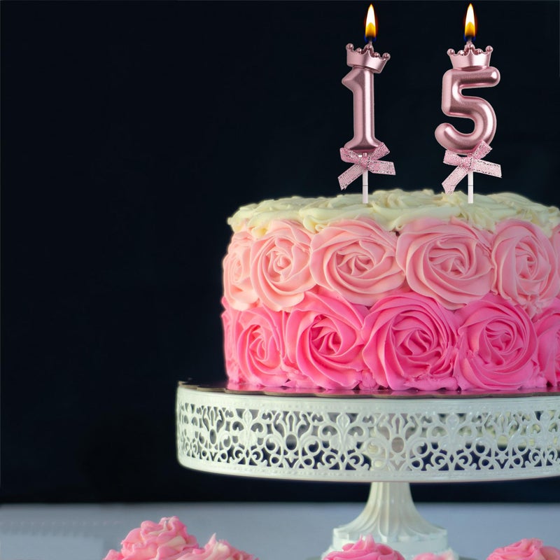 AOOLADA 15th Birthday Candles, Rose Gold 3D Number 15 Happy Birthday Candle with Crown, Cake Topper Decorations - Image 4