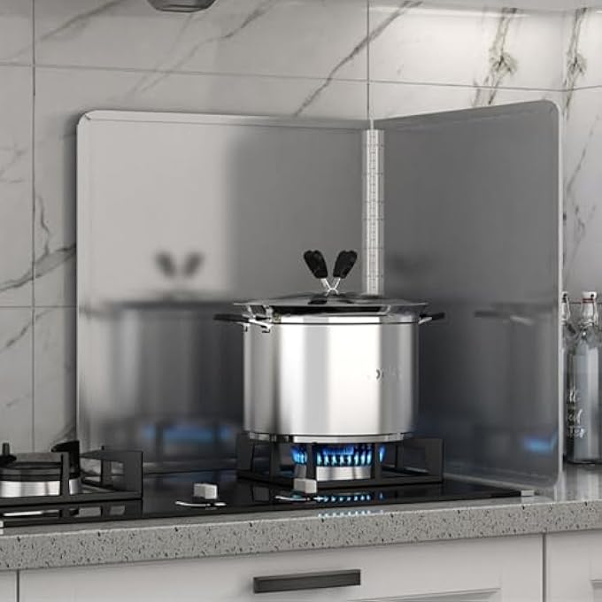Jiawu Grease Splatter Guard 2 Sided Foldable Stainless Steel Splatter Guard Oil Splatter Guard Anti Stick Coating Oil Splash Guard Backsplash Stove Heat Insulation Board 30X30X30Cm - Image 2