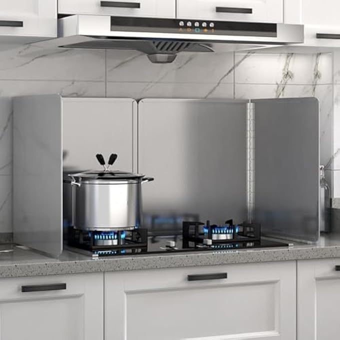 Jiawu Grease Splatter Guard 2 Sided Foldable Stainless Steel Splatter Guard Oil Splatter Guard Anti Stick Coating Oil Splash Guard Backsplash Stove Heat Insulation Board 30X30X30Cm - Image 5