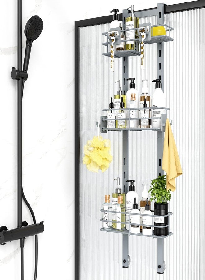 ODesign Over The Door Shower Caddy, 3-Tier Adjustable Hanging Shower Caddy with Soap Holder & 4 Hooks, Rustproof Bathroom Shower Organizer with Suction Cup,Shower Rack for Shampoo Razor, Slate-Grey - Image 1
