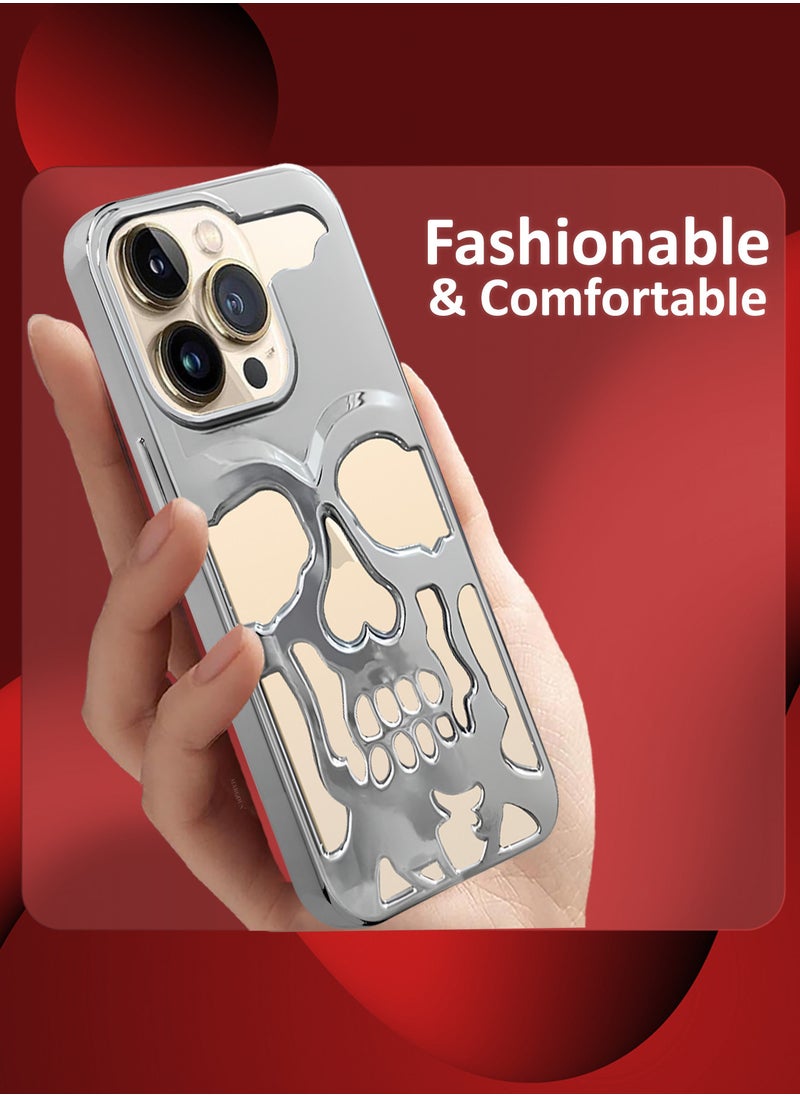 CATANES - iPhone 13 Pro Max 3Packs Skull Case Cover Soft TPU and Glossy with Two 3D Shockproof Screen Protector - Silver - Image 1
