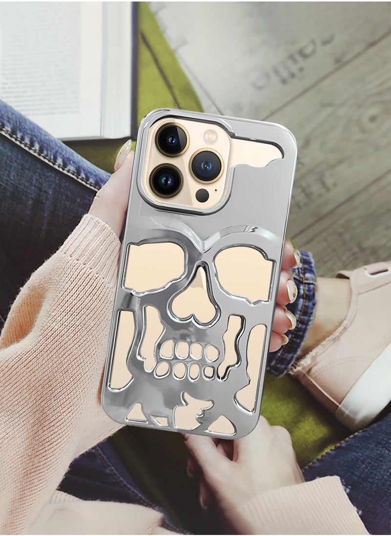 CATANES - iPhone 13 Pro Max 3Packs Skull Case Cover Soft TPU and Glossy with Two 3D Shockproof Screen Protector - Silver - Image 1