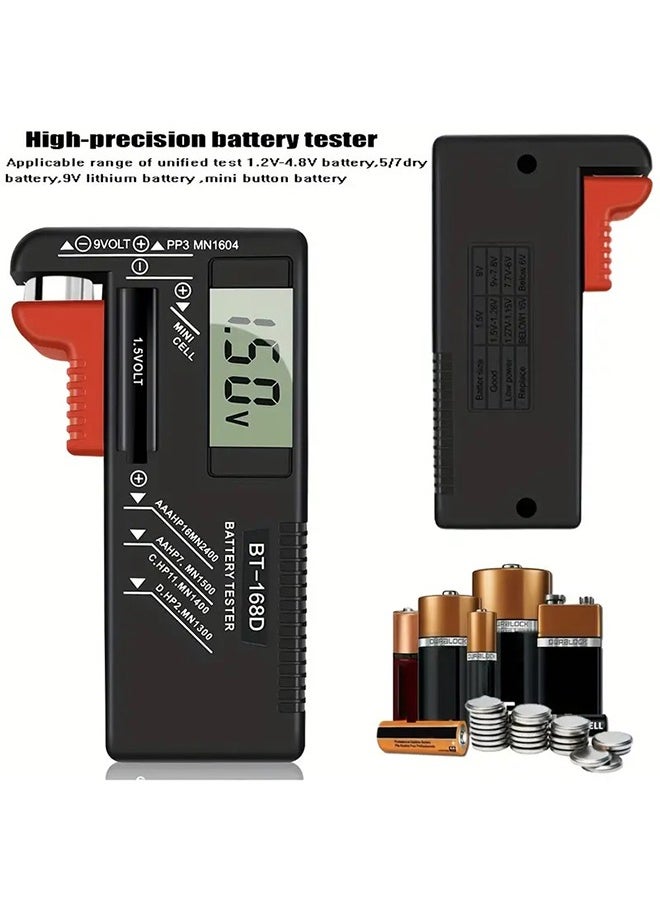 LENND - Quick Sense Digital Battery Tester For AAA /AA/C/D/9V/1.5V, Household Battery Checker Tester For Small Batteries Button Cell (Model: Bt-168D) - Battery Powered, Black - Image 1