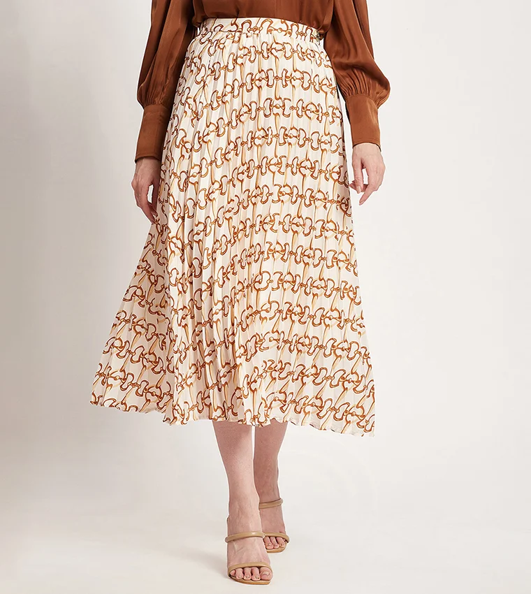 Beverly Hills Polo Club Printed Elastic Waist Flared Midi Skirt