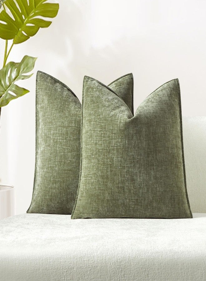 JUSPURBET Decorative Pillow Covers 20x20 Set of 2 Throw Pillow Covers for Couch Sofa Bed Cozy Chenille Cushion Covers Cases with Hidden Zipper for Living Room Home Decor,Sage - Image 1