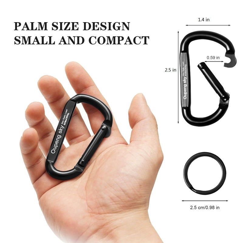 Oupeng sky 6PCS Carabiner Clip - Heavy Duty Iron Carabiners 800lbs Carabeaner D Ring Shape,Key Chain Clip Hook,Keychain Clip,Multipurpose for Camping, Hiking,Backpacking or Other Outdoor Activities, Black. - Image 2