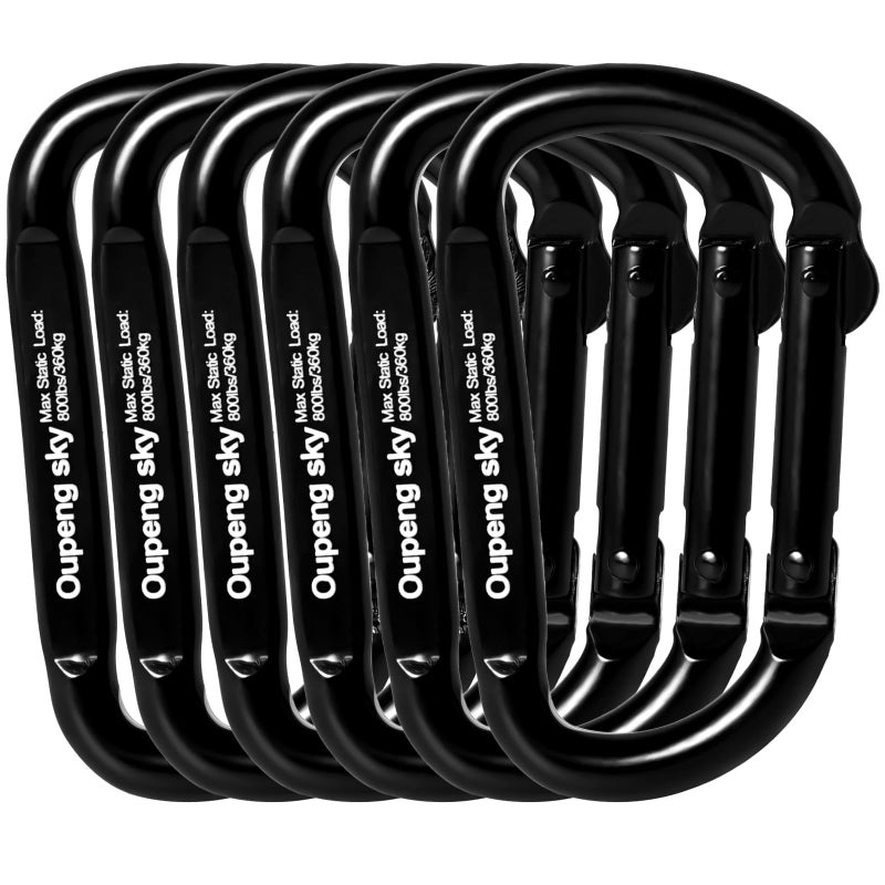 Oupeng sky 6PCS Carabiner Clip - Heavy Duty Iron Carabiners 800lbs Carabeaner D Ring Shape,Key Chain Clip Hook,Keychain Clip,Multipurpose for Camping, Hiking,Backpacking or Other Outdoor Activities, Black. - Image 1