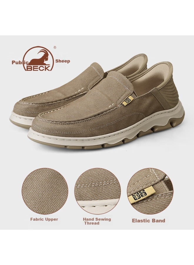 Gongyang Slip-on Men's Shoes, Traditional Beijing Cloth Shoes, Casual Lightweight Soft-soled Canvas Shoes For Men, Khaki Color, Size 38