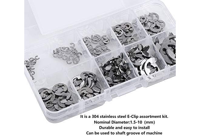 DIY Crafts 10 Size 304 Stainless Steel E-Clip Retaining Snap Opening Ring Circlip Kit 1.5/2 /3/4/5/6/7/8/9/10mm with Plastic Box (240) - Image 5